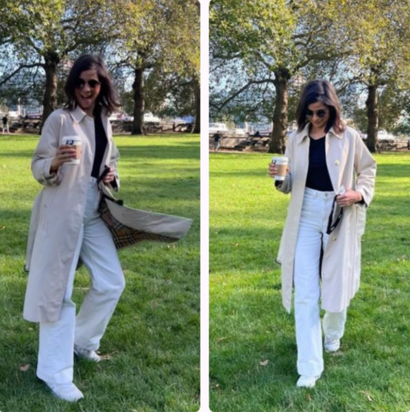 Lucy Verasamy wearing vintage Burberry coat from Modes and More