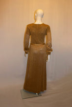 Load image into Gallery viewer, Vintage Gold Knit and  Crochet Long Gown