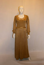 Load image into Gallery viewer, Vintage Gold Knit and  Crochet Long Gown