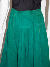 Load image into Gallery viewer, Vintage Jean Muir Green Suede Skirt with Gold Trim