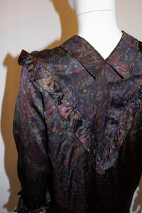 Vintage Paisley Print Silk Shirt with Interesting Collar and Frill