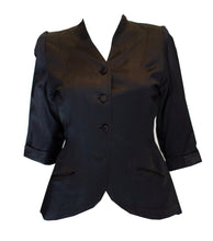 Load image into Gallery viewer, A Vintage 1940s Black Satin short sleeved Jacket