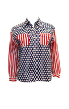 Load image into Gallery viewer, A vintage moschino red white and blue star print shirt