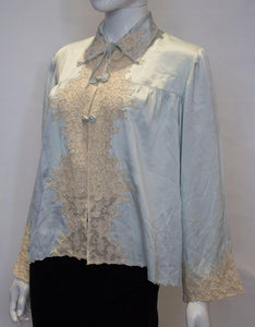 Vintage Silk Satin Bed Jacket with Lace Detail