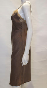 Vintage Brown Silk Slip with Lace Detail