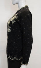 Load image into Gallery viewer, Vintage Black Wool Cardigan with Sequin, Bead and Pearl Decoration