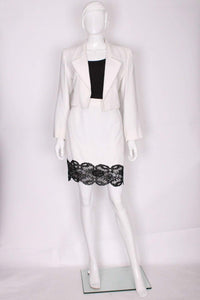 A vintage 1990s white with black lace trim Yves Saint Laurent Skirt Suit