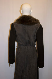 Vintage Joseph Olive Green Knit and Suede Long  Jacket