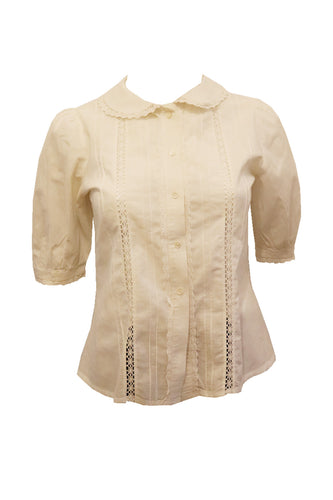 Vintage White Cotton Blouse with Peter Pan Collar