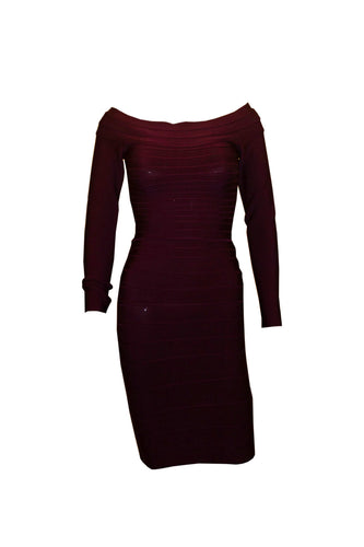 Herve Leger Aubergine Long Sleeve Dress