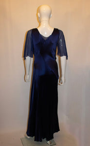 Vintage Blue Satin Marshall and Snelgrove Blue Satin Evening Dress