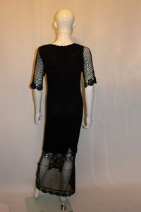 Vintage 1970s Black Crochet Dress