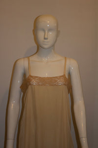 Vintage Pale Coffee Colour Silk Slip with Lace Detail.