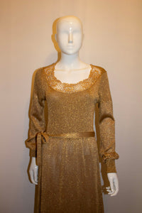 Vintage Gold Knit and  Crochet Long Gown