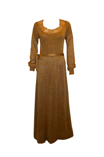 Vintage Gold Knit and  Crochet Long Gown