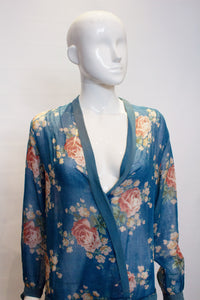 A Vintage 1920s Blue Floral Cotton Dress