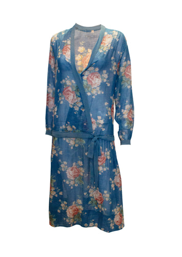 A Vintage 1920s Blue Floral Cotton Dress