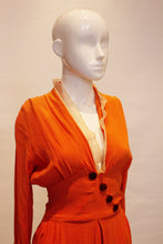 Load image into Gallery viewer, A vintage 1920s / 1930s orange crepe day dress