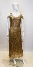 Load image into Gallery viewer, A vintage 1920s Gold Lame and Lace flapper Evening Dress