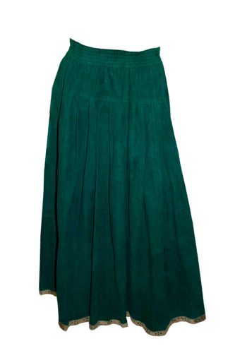 Vintage Jean Muir Green Suede Skirt with Gold Trim