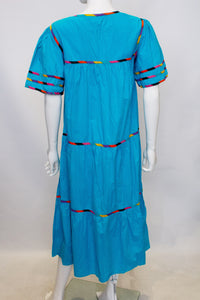 A Vintage 1970s bright blue Sita Cotton Boho Dress