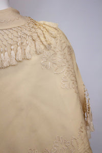 A Vintage edwardain White Wool Cape with Embroidery and Fringing
