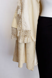 A Vintage edwardain White Wool Cape with Embroidery and Fringing