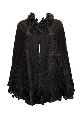 A Vintage edwardian Black Felt Cape with Embroidery Detail.