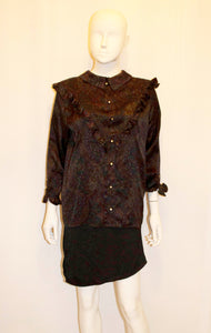 Vintage Paisley Print Silk Shirt with Interesting Collar and Frill