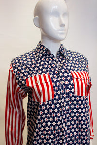 A vintage moschino red white and blue star print shirt
