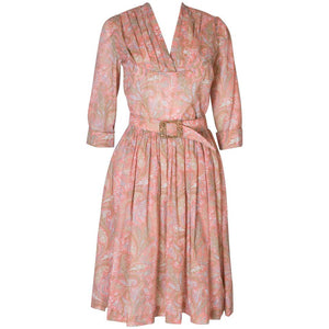 A vintage 1950s Pretty printed cotton day Dress with matching Decorative Belt