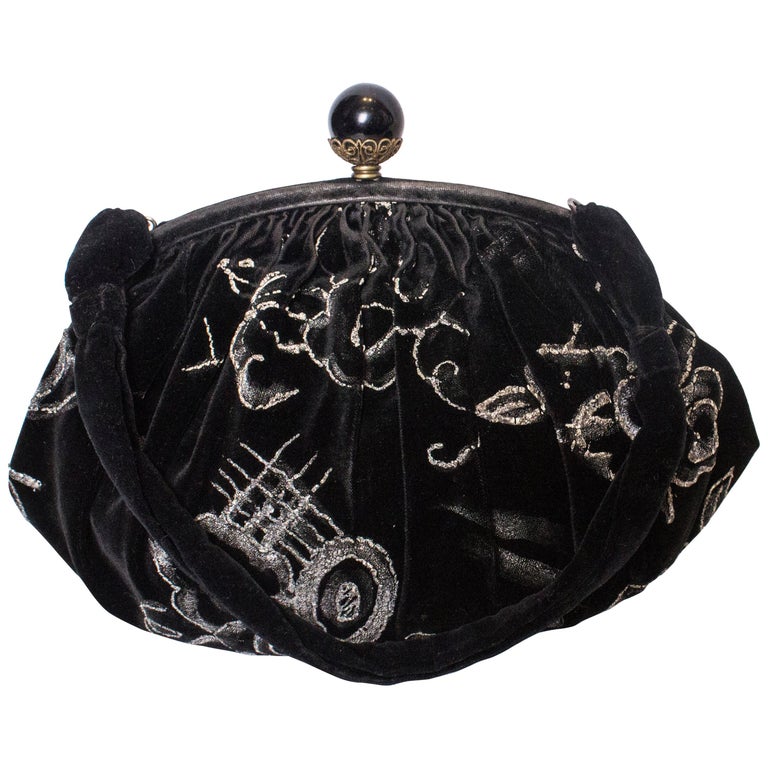 Vintage Black Velvet Handbag