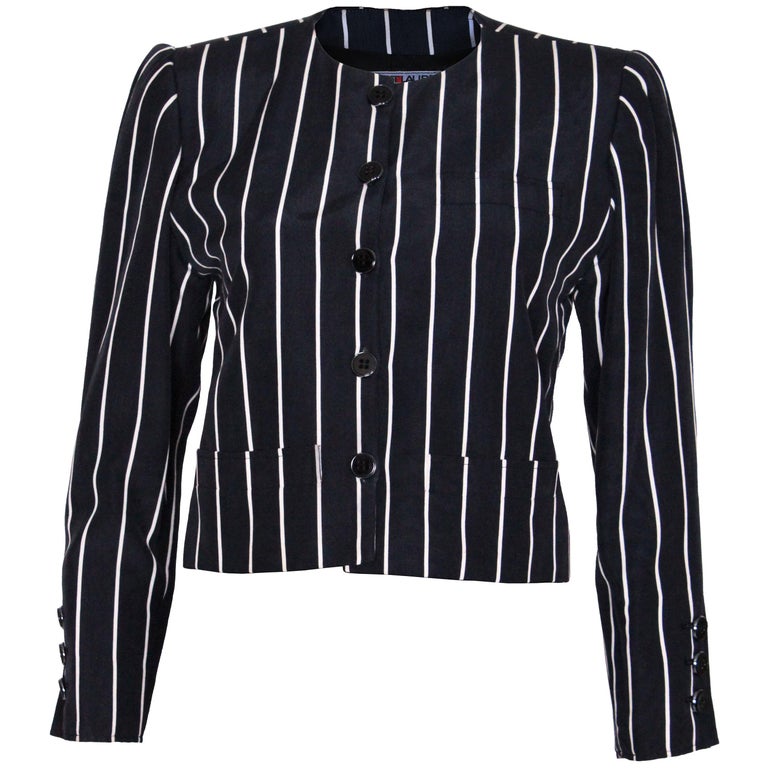 A vintage 1980s Yves Saint Laurent Navy and White Striped Crop Jacket