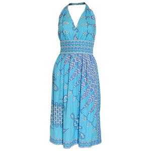 A Vintage 1970s  Emilio Pucci blue Cotton Summer Halterneck Dress
