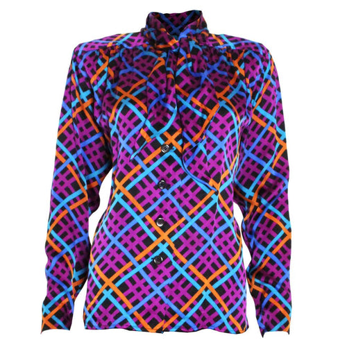 A Vintage 1980s colourful Yves Saint Laurent Silk Blouse