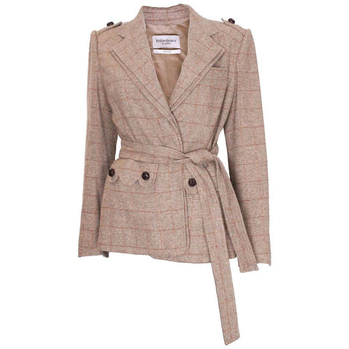 A vintage 2000 Yves Saint Laurent Linen/Silk Mix double collared Jacket