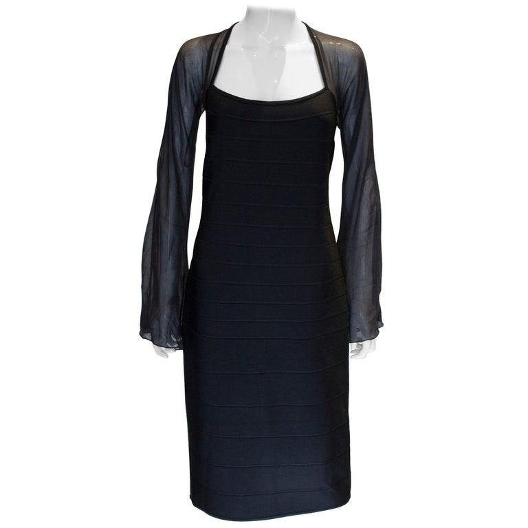 princess polly baby blue dress Hervé Léger Eve Square-Neck Striped Mini Dress in Black main image 0