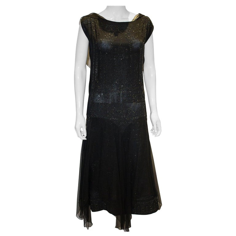 Vintage 1920s Black Beaded Flapper Dress  modesandmore