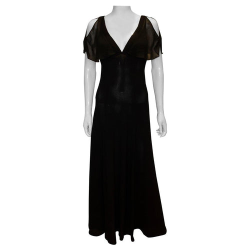 A Vintage 1970s Radley Black Moss Crepe Evening Dress