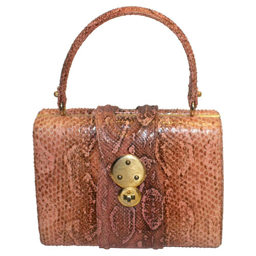 A Vintage 1960s Pink Snakeskin Top Handle Handbag