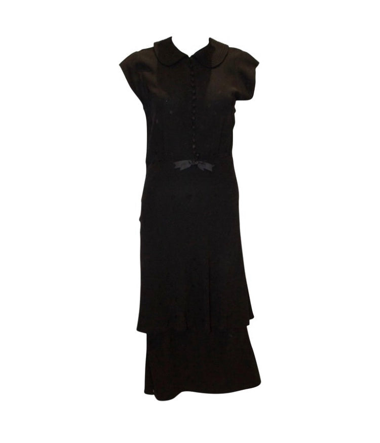 1940s Black Cocktail Dress with Cap Sleaves