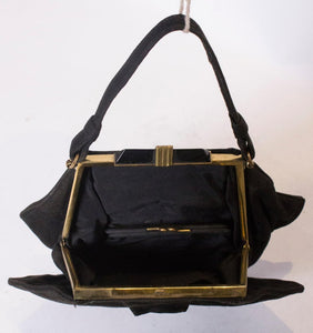 Vintage Art Deco Black Suede Handbag