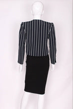 Load image into Gallery viewer, A vintage 1980s Yves Saint Laurent Navy and White Striped Crop Jacket