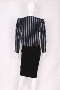 A vintage 1980s Yves Saint Laurent Navy and White Striped Crop Jacket