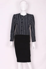 Load image into Gallery viewer, A vintage 1980s Yves Saint Laurent Navy and White Striped Crop Jacket