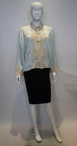 Vintage Silk Satin Bed Jacket with Lace Detail