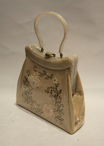 Vintage Rialto New York Silk Embroidered Plastic Overlay Bag with Bakelite Handle