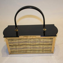 Load image into Gallery viewer, Vintage Lucite Black and Gold Evening Bag