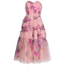 Load image into Gallery viewer, A vintage 1950s Handpainted Floral Pink Party Dress