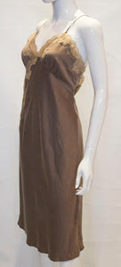 Vintage Brown Silk Slip with Lace Detail